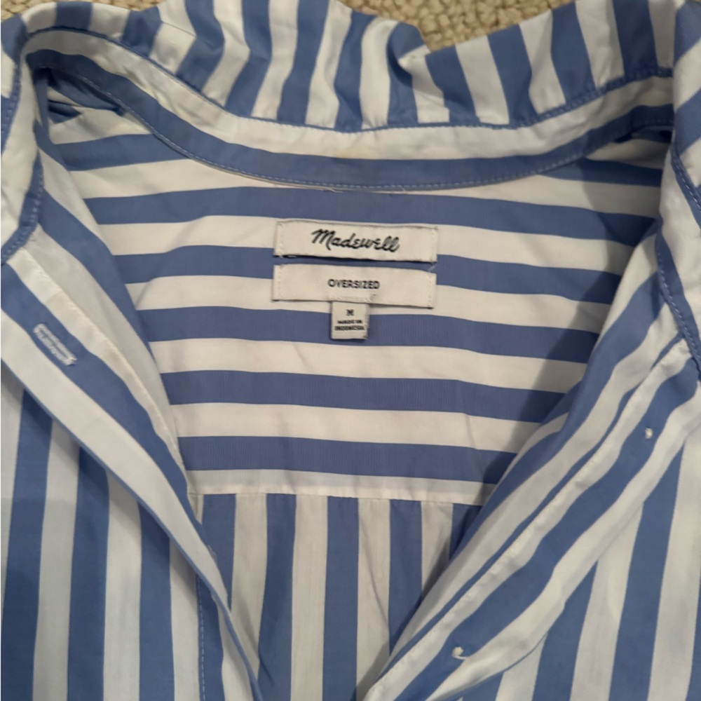 Madewell Oversized Sky Blue and White Striped Shirt - Picture 3 of 5